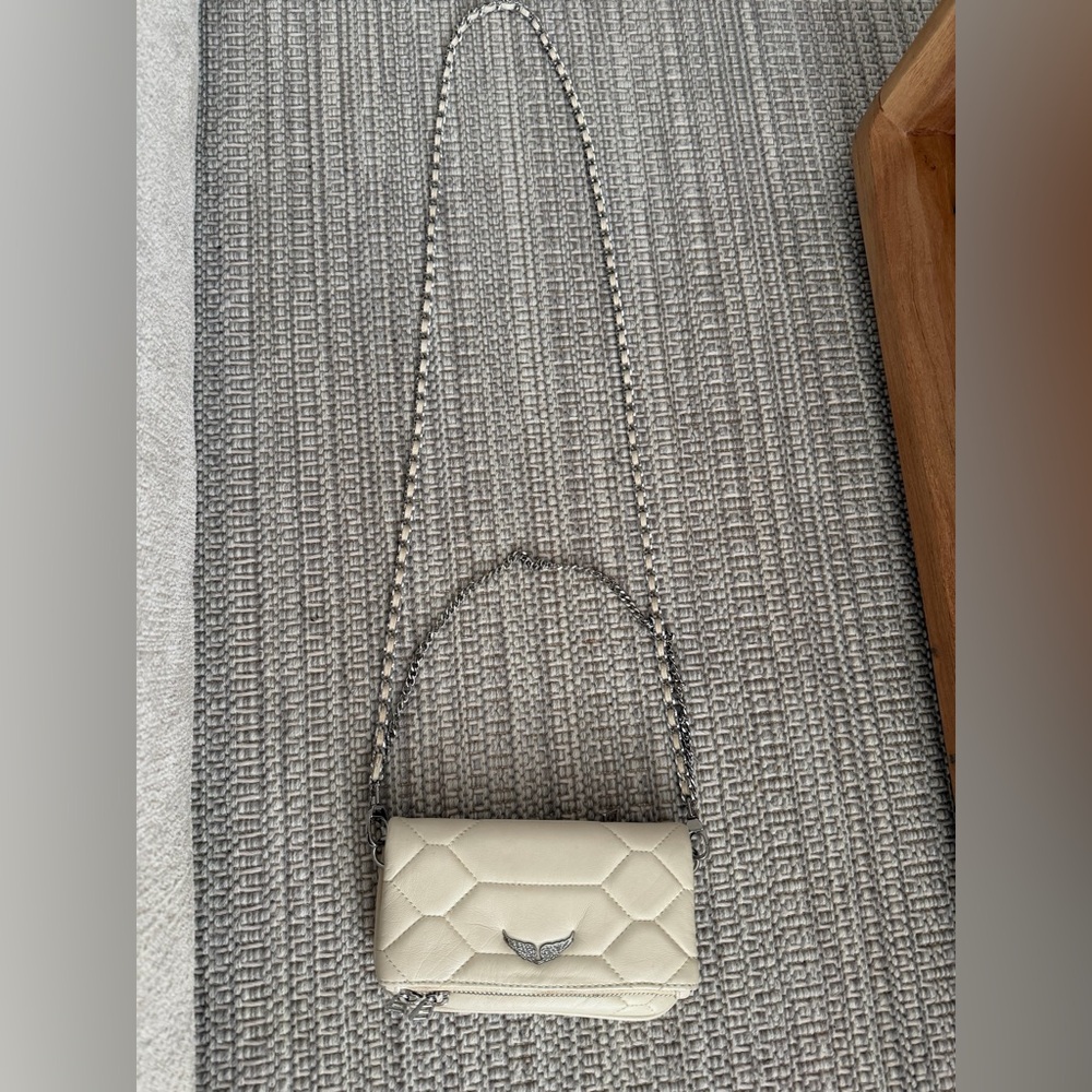 Zadig & Voltaire Cream Crossbody Bag with Silver Chain